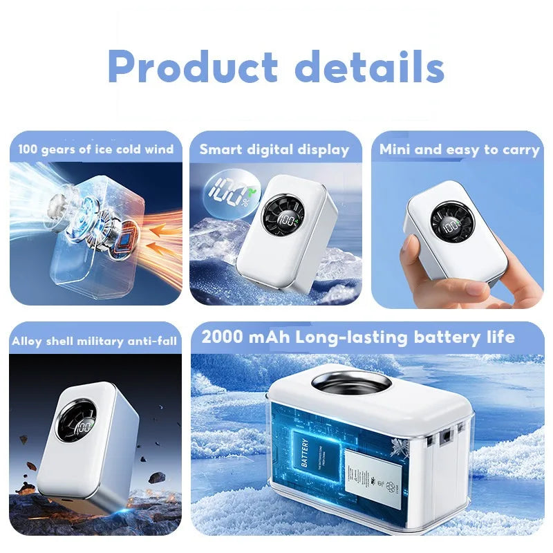 Eary Portable Handheld Mini Clip-On Fan for Umbrella 100 Speed 2000mAh Recharge Quiet Small Fan With Lanyard Fits 0-30mm Handle