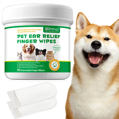 Pet Ear Relief Finger Wipes for Dogs and Cats Gently Removes Wax Dirt & Debris Reduces Inflammation Itching Prevents Infections