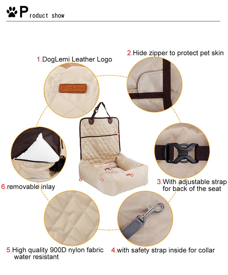 Dog Car Seat Booster Waterproof Durable Car Seat Bed for Small Medium Dogs Front/Back Seat Luxury Pet Travel Car Seat Protector