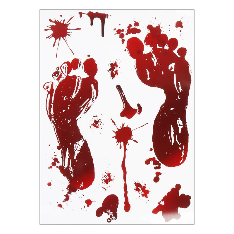 Halloween Decoration Horror Bloodstain Wall Sticker Handprint Footprint Blood Skull Window Sticker Halloween Party Horror Sticke