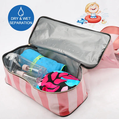 Women Swimming Bag Clear Mesh Bags Handbags Wet Dry Net Pool Beach Pouch Sac De Sport Striped Transparent Shoulder Bag XA387WA