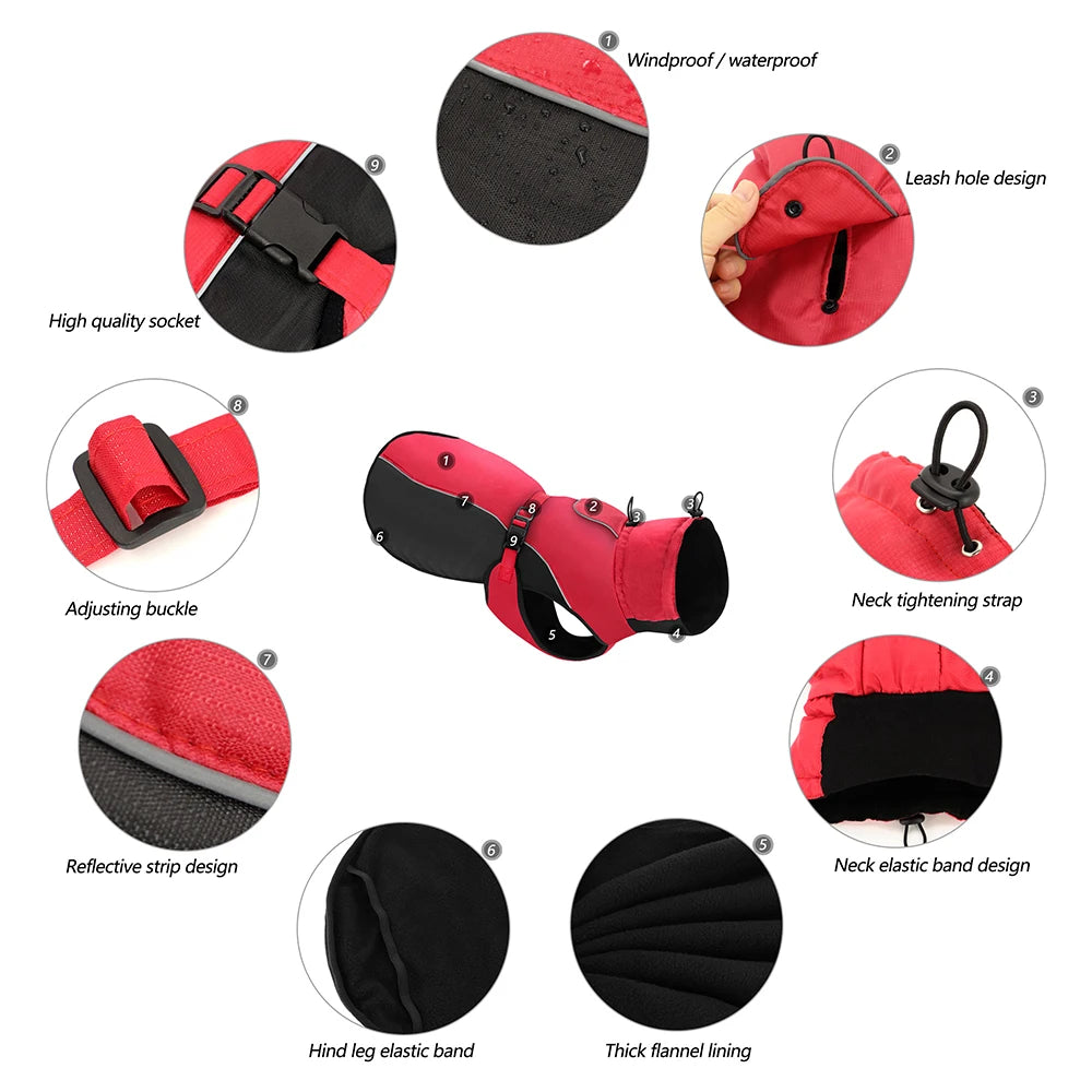 Winter Warm Big Dog Clothes Jacket Waterproof Large Dog Coat Vest Reflective Pet Raincoat Clothing For Medium Large Dogs XL-6XL