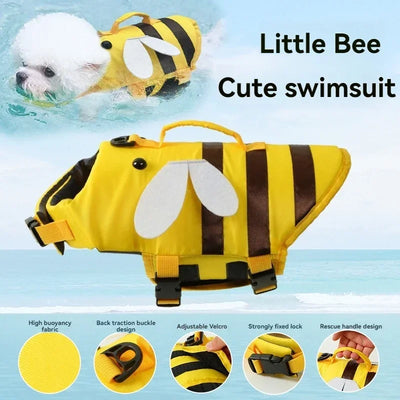 Summer Pet Dog Life Jacket Vest Clothes Life Vest Collar Harness Pet Dog Swimming Summer Swimwear Clothes Little Bee Pet Clothes