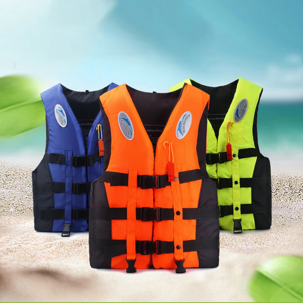Outdoor Adult Swimming Life Jacket Adjustable Buoyancy Survival Suit Polyester Children Life Vest With Whistle