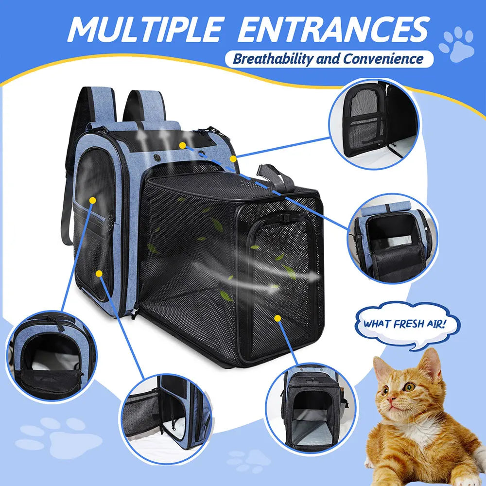 Expandable Foldable Pet Backpack - Ideal for Small Dogs and Cats, Spacious and Convenient with Zipper Closure