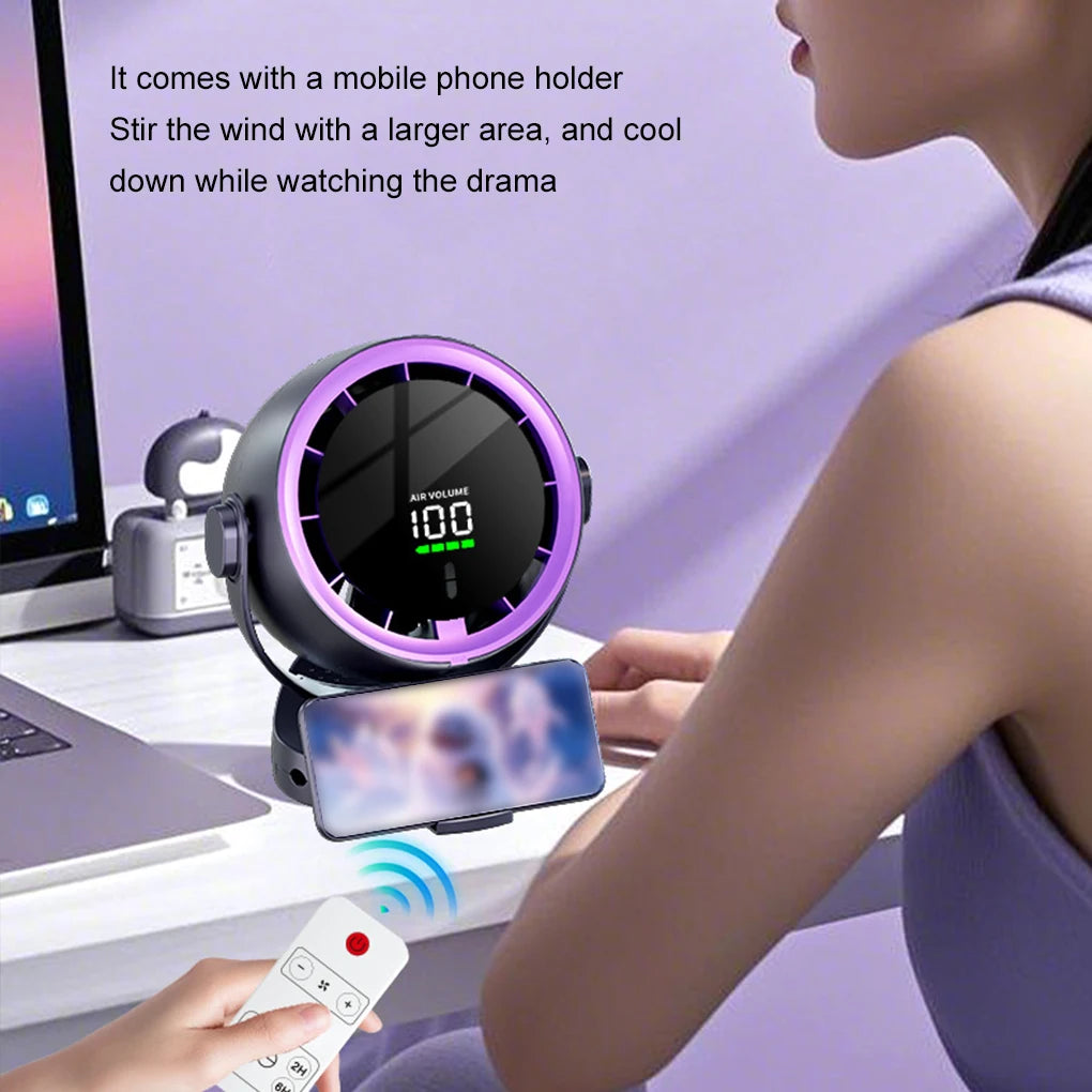 Digital Display Desktop Remote Control Fan 720 Degree Rotation Adjustable Clip-on Fan Office High Speed Turbine Powerful Fan