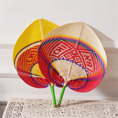 Handmade Bamboo Woven Fan Straw Woven Summer Cooling Hand Fan Creative Sunflower Fan Peach Heart Large Fan