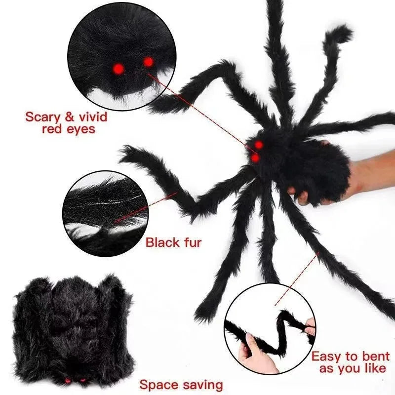30cm/50cm/75cm/90cm/125cm/150cm/200cm Horror Halloween Giant Black Spider Decoration Haunted House Party Props Halloween Decor