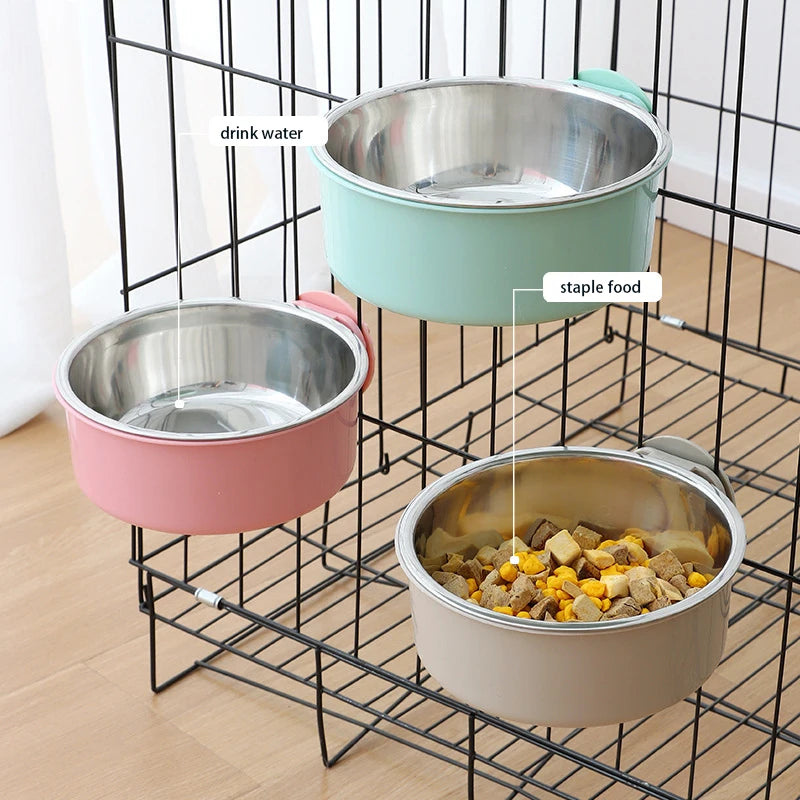 Hanging Stainless Steel Pet Food Bowl - 2-in-1 Detachable Design