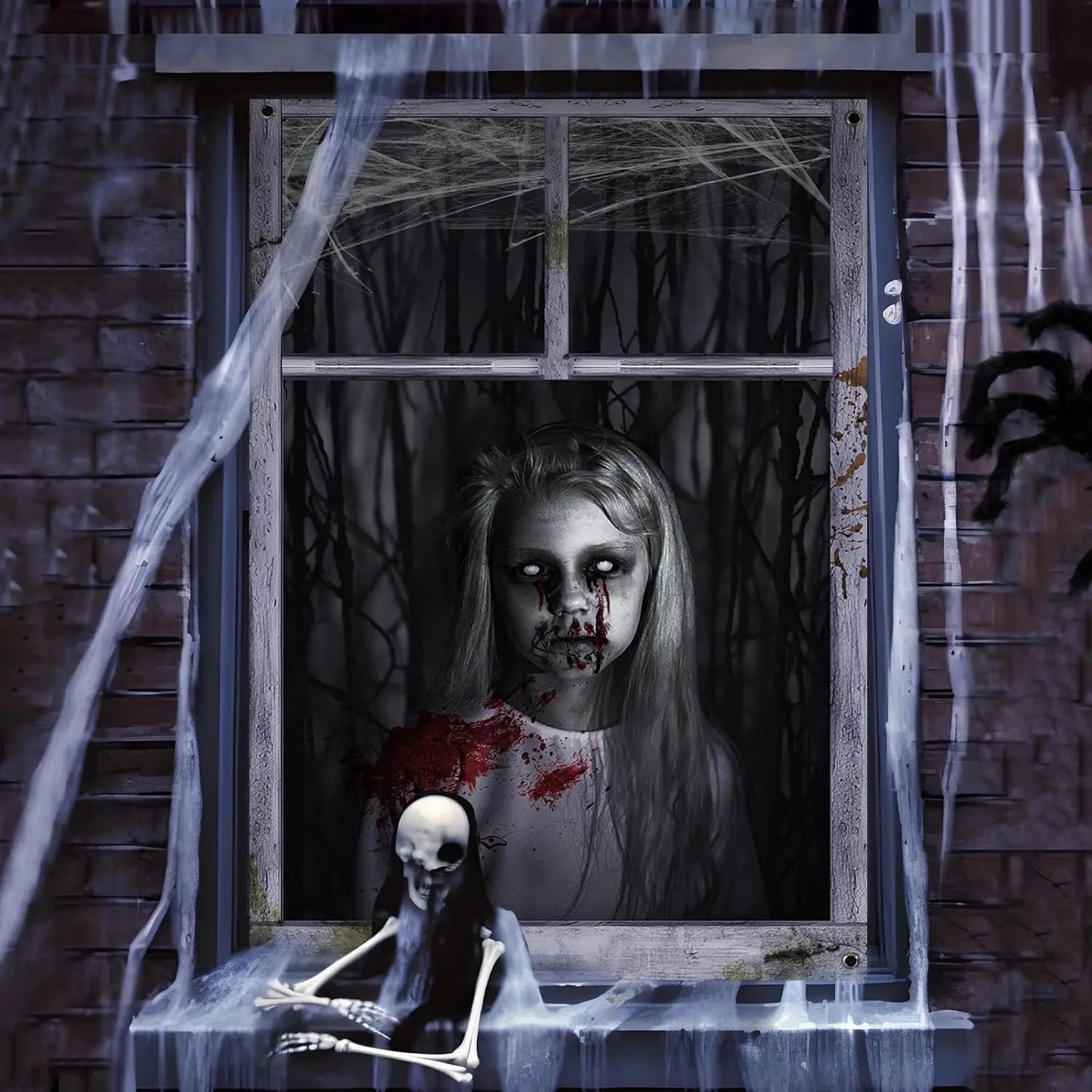 2 Pack Halloween Ghost Curtain Decorations - Female Ghost Window Cover for Indoor/Outdoor Party Decor