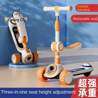 Cycling City Foldable Space Children's Scooter With Seat Push Handle Baby Toy Car Super Load-bearing Music Flash Wheel Scooter