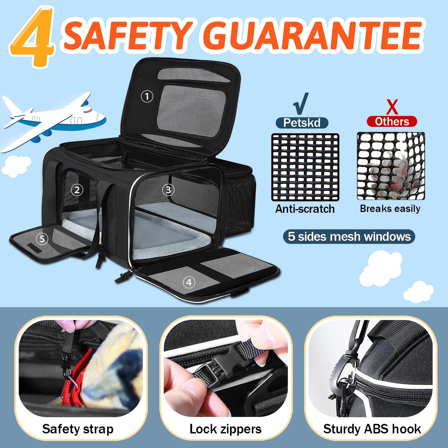 Airline Approved Pet Carrier- Expandable, DURABLE and with good VENTILATION