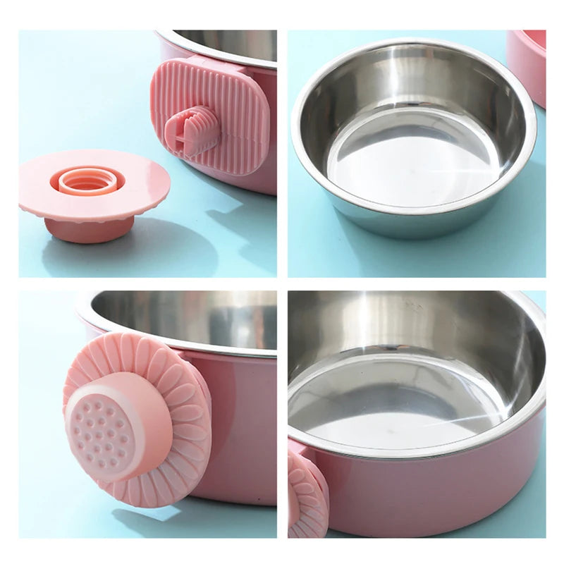 Hanging Stainless Steel Pet Food Bowl - 2-in-1 Detachable Design