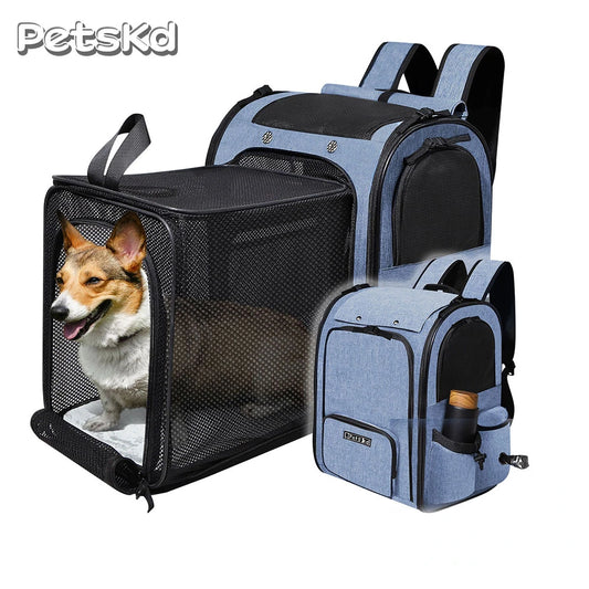 Expandable Foldable Pet Backpack - Ideal for Small Dogs and Cats, Spacious and Convenient with Zipper Closure