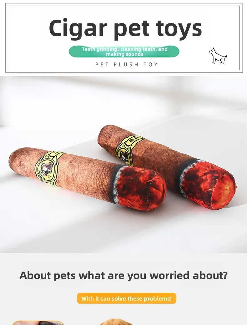 Funny Interactive Dog Toys - Cigar Design Plush Squeaky Pet Toys Grinding Teeth Creative Chew Toy For Small Medium Dog