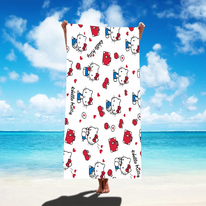 Sanrio Hello Kitty Beach Towel Cartoon Style Microfiber Large Beach Towel Bath Towel Multifunctional Square Towel Beach Towel