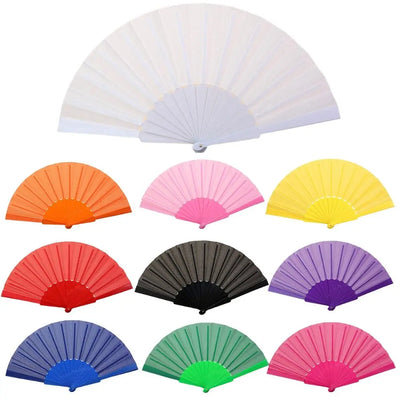Portable Folding Fan Plain Plastic Cloth Hand Fan Chinese Elegant Fabric Hand Fan for Weddings Travel Party Dancing Cosplay