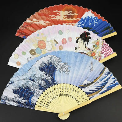Portable Bamboo Folding Fan Bamboo Handle Japanese Style Props Fan Paper Home Decoration Fan