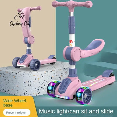 Cycling City 2-12 Years Old Children's Scooter Foldable Scooter With Music Light 3-wheel Scooter 4-speed Adjustable Balance Car