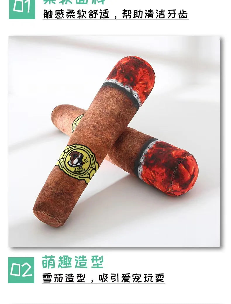 Funny Interactive Dog Toys - Cigar Design Plush Squeaky Pet Toys Grinding Teeth Creative Chew Toy For Small Medium Dog