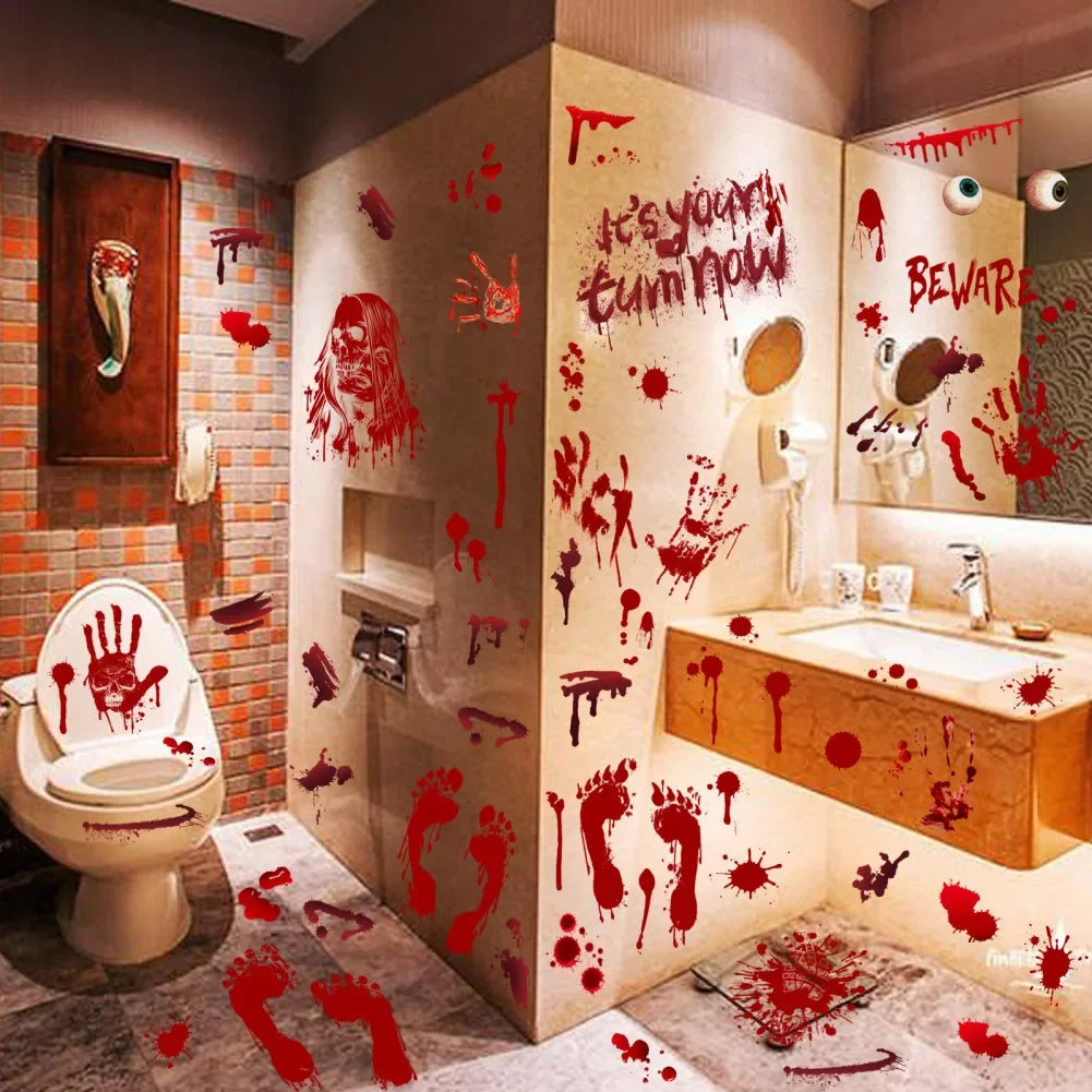 9 Sheets Halloween Decorations Window Stickers Reusable Bloody Handprint Footprint Horror Sticker Scary Realistic Tattoo Sticker
