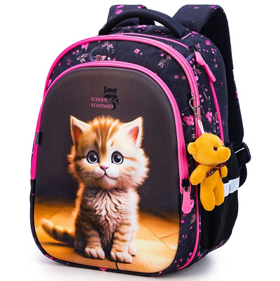 Orthopedic School Bags For Girls Cartoon Cat 3D Folded Backpacks Girl Waterproof Children School Bag Kids Mochila Escolar