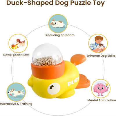 Dog Interactive Treat Dispenser Toy, Food Puzzle Slow Feeder, 2-in-1 Durable Cute Duck Shaped Design for Small Medium Dogs and Cats, Interactive IQ Training Reduces Bloating