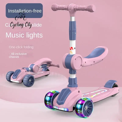 Cycling City 2-12 Years Old Children's Scooter Foldable Scooter With Music Light 3-wheel Scooter 4-speed Adjustable Balance Car