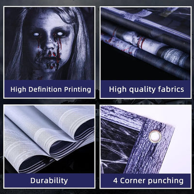 2 Pack Halloween Ghost Curtain Decorations - Female Ghost Window Cover for Indoor/Outdoor Party Decor