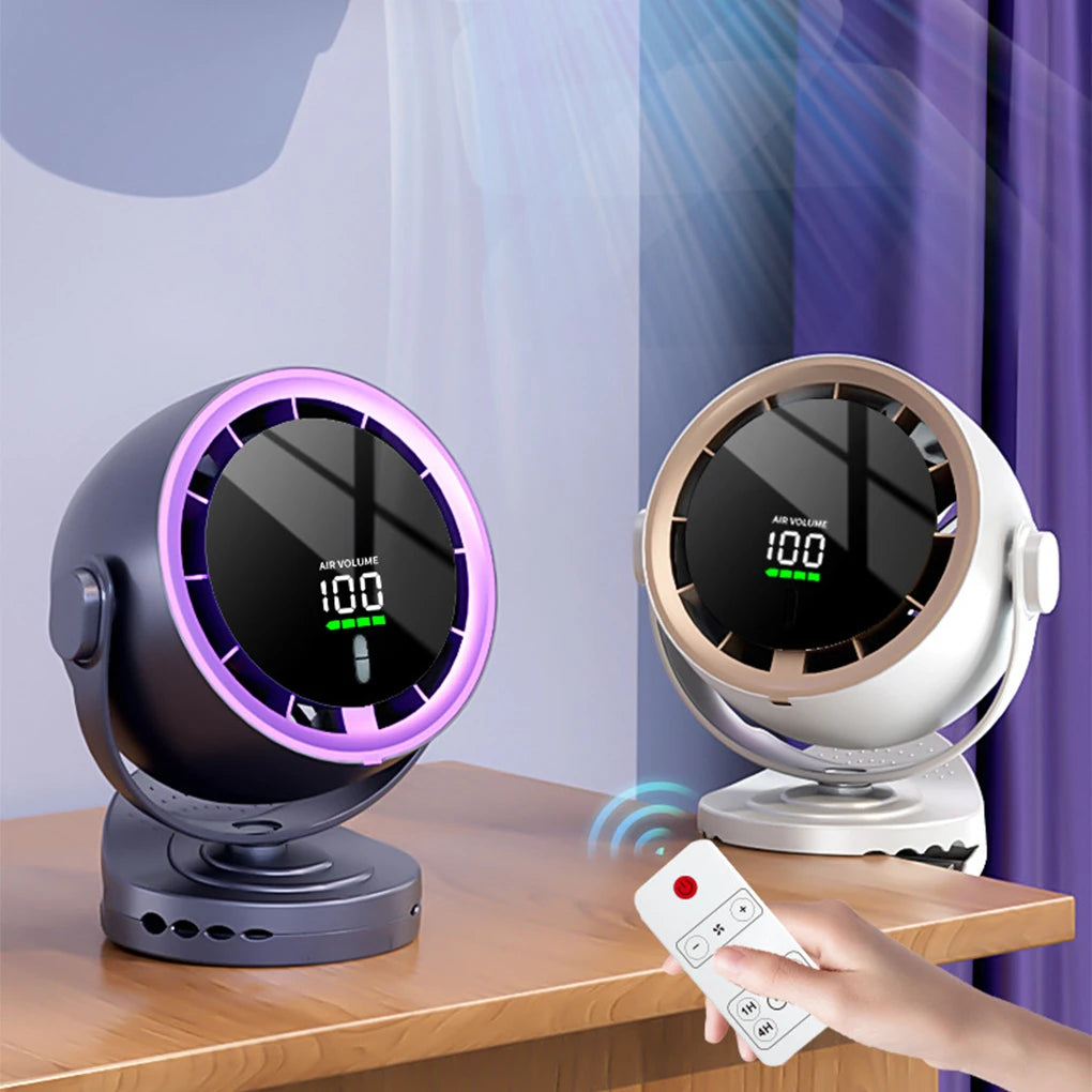 Digital Display Desktop Remote Control Fan 720 Degree Rotation Adjustable Clip-on Fan Office High Speed Turbine Powerful Fan