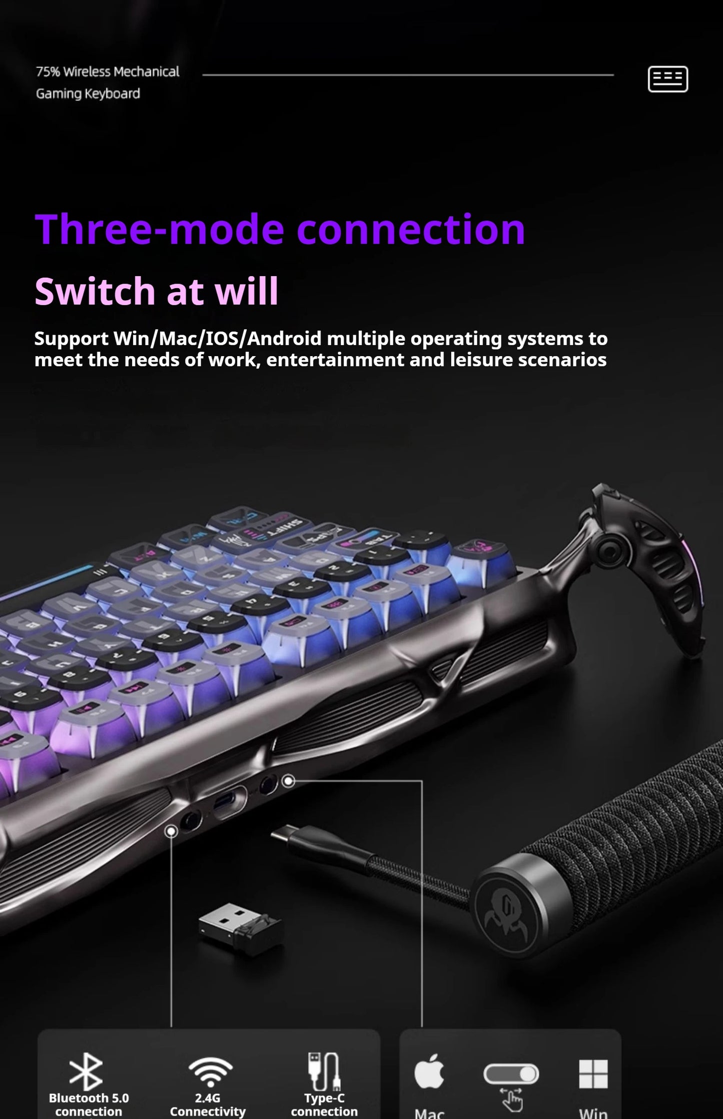 75k1 Pro Gaming  Mechanical Keyboard 79-Key Tri-Mode Connection Full-Key Hot-Swappable Aluminum Shell Fps Esports Games Keyboard