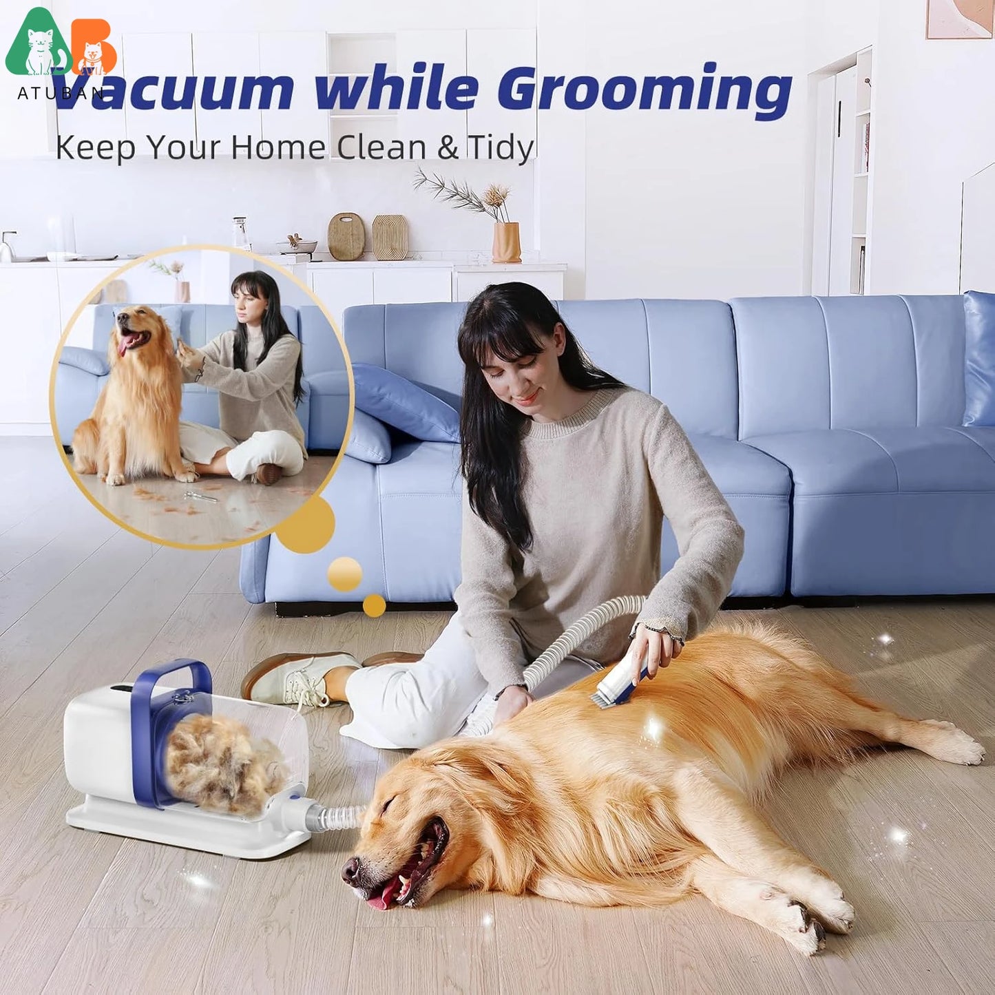 ATUBAN Dog Grooming Kit,15000Pa Strong Pet Grooming Vacuum for Dogs,2L Large Capacity Dog Vacuum for Shedding Grooming Hair