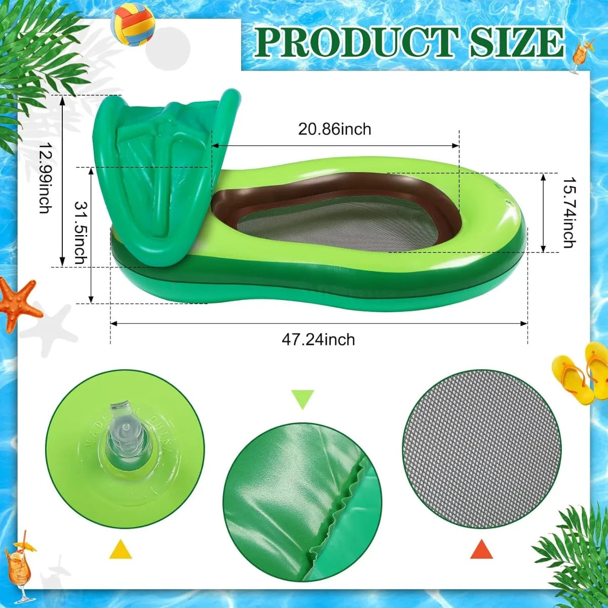 1PCS Avocado Dog Pool Floats Durable PVC Inflatable Convenient Storage Pet Dog Floating Mat for Summer Swim Pool Pet Water Toys
