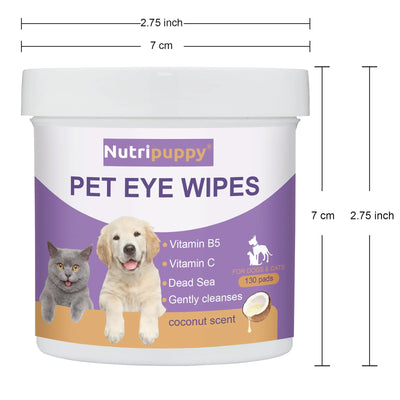 Pet Eye Cleaning Wipes for Dogs & Cats，Gentle Tear Stain Remover， Vitamins Formula | 130pcs Soft & Safe Eye Care