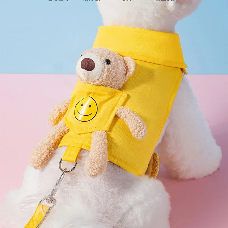 Puppy Cute Pet Vest Solid Dog Harness and Leash Set Pocket Bear Pet Clothes for Chihuahua Yorkie Walking Training Cat Dog Chain
