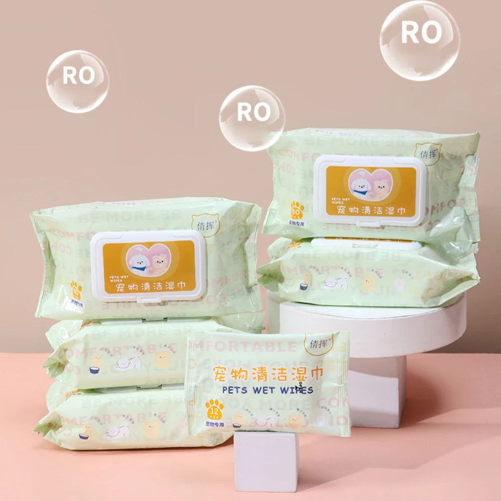 Hypoallergenic Pet Wipes for Cats & Dogs Tear Stain Remover No-Rinse Body Cleaning Deodorizing Wet Wipes 80-Ply