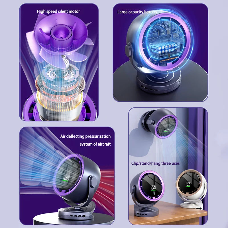 Xiaomi Digital Display Fan Desktop Remote Control 720°Rotation Type-C Rechargeable Electric Fans Portable Wall Hanging With Clip