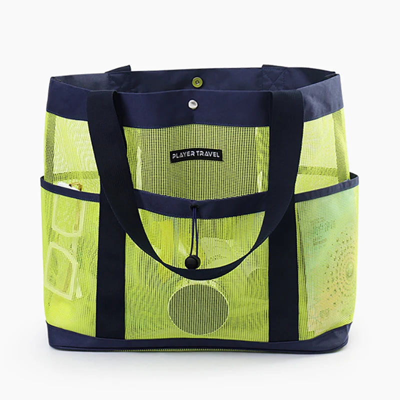 Quick Dry Beach Swimming Shoulder Bag Large Capacity Mesh Wash Bag Multiple Pockets Summer Drawstring Bathing Washing Handbag
