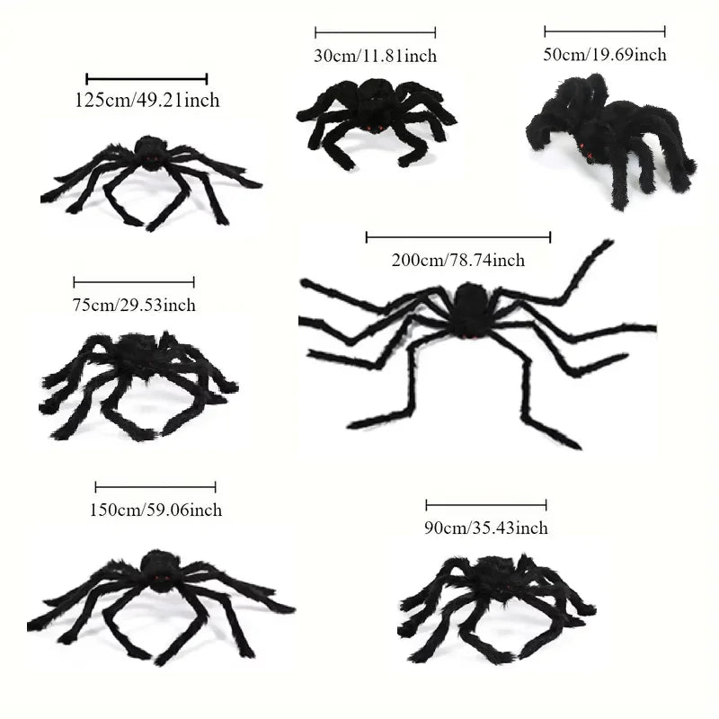 30cm/50cm/75cm/90cm/125cm/150cm/200cm Horror Halloween Giant Black Spider Decoration Haunted House Party Props Halloween Decor