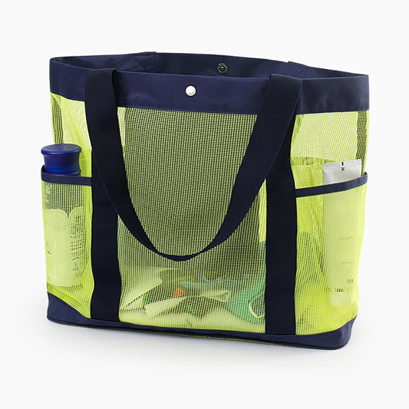 Quick Dry Beach Swimming Shoulder Bag Large Capacity Mesh Wash Bag Multiple Pockets Summer Drawstring Bathing Washing Handbag