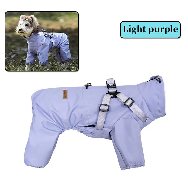 Dog Raincoat With Harness Waterproof Jacket for Small Dogs Adjustable Reflective Dog Rain Overalls Four legged raincoat Pet Rain