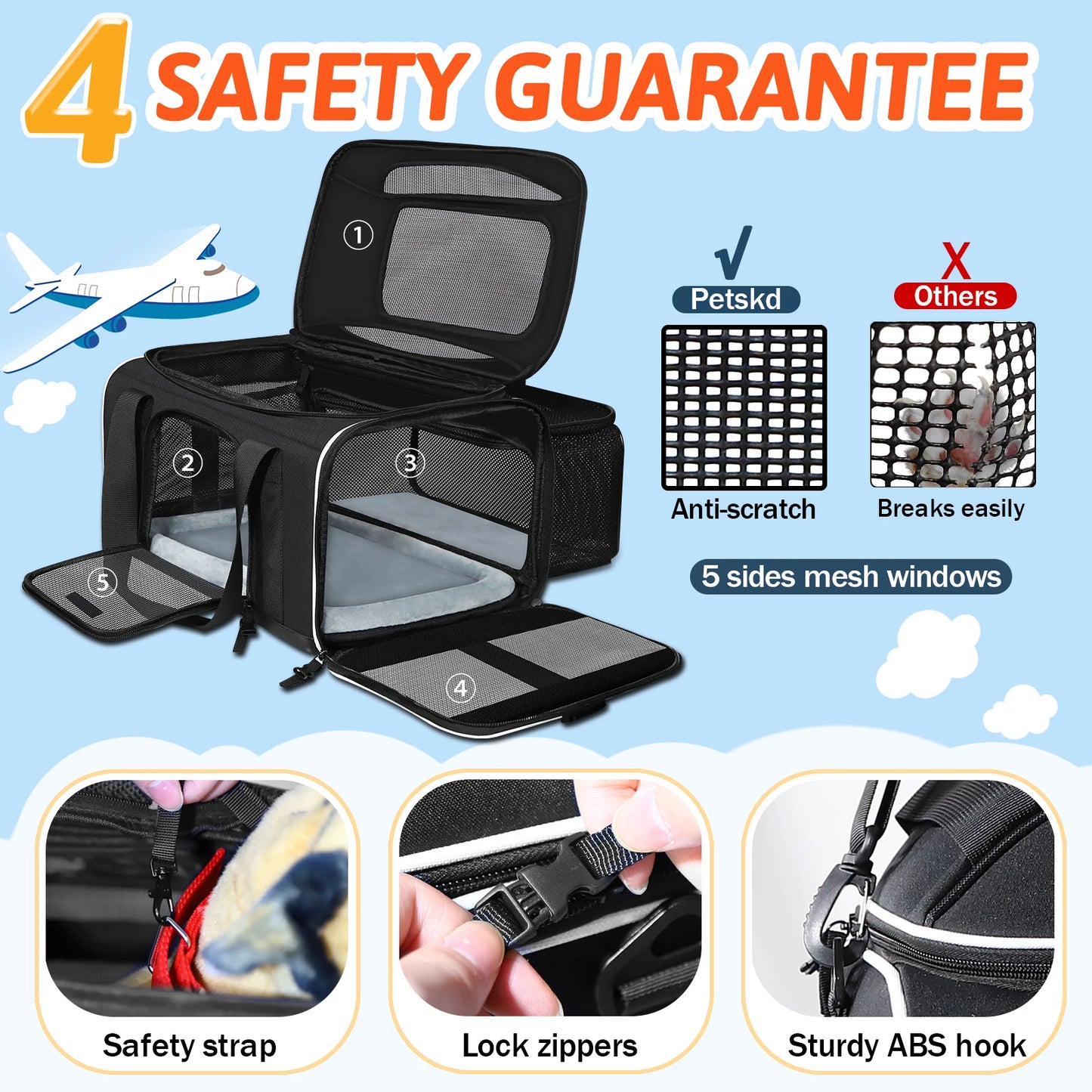 Airline Approved Pet Carrier- Expandable, DURABLE and with good VENTILATION