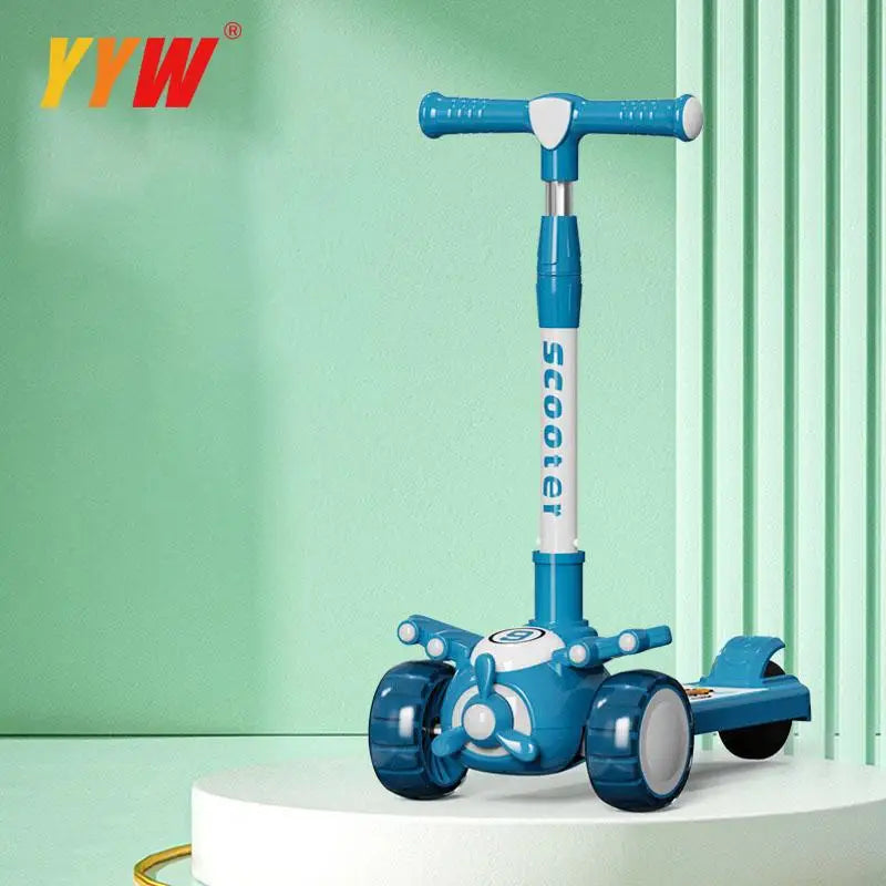 For 2-8 Years Children Cycling Kick Scooter With Seat And Pusher Flash Wheels Board Adjustable Height Kid Foot Pedal Scooters