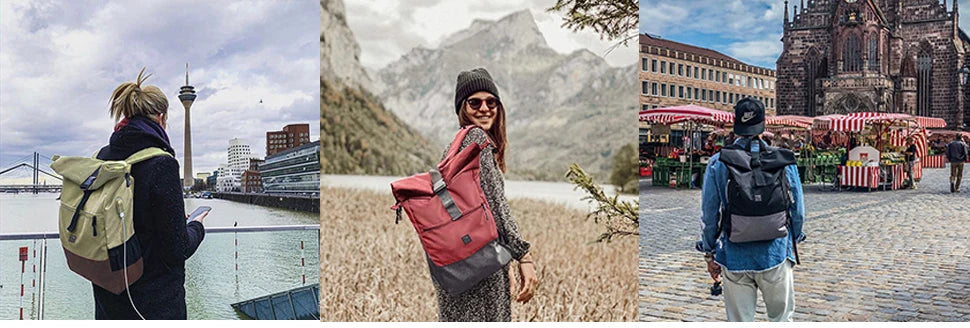 EverVanz Rolltop Backpack, Daypack With Compartment For 12 - 17 inch Laptop, Waterproof And Anti-Theft