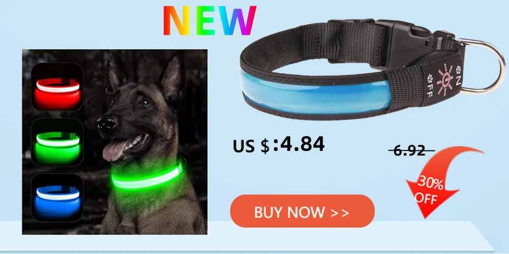 LED Glowing Dog Collar Adjustable Flashing Rechargea Luminous Collar Night Anti-Lost Dog Light HarnessFor Small Dog Pet Products