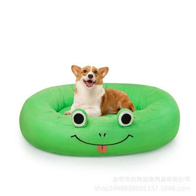 Frog octopus kennel dog bed medium small dog removable waterproof cover round nest plush pet mattress with non-slip