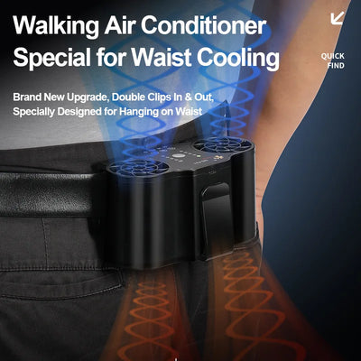 Portable Mini Waist Clip Fan with 20000mAh USB Rechargeable Battery Wireless Neck Fan for Sports Outdoor Working