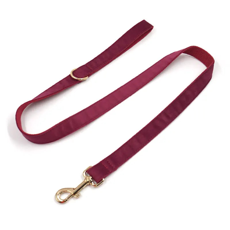 Burgundy Velvet Dog Collar Personalized Thicken Metal Buckle Pet Harness Bow Tie Collar Leash Set with Poop Bag Luxury Dog Gift