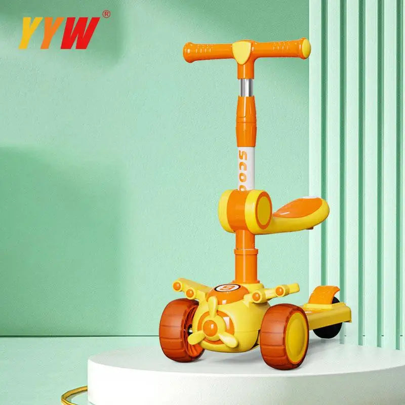 For 2-8 Years Children Cycling Kick Scooter With Seat And Pusher Flash Wheels Board Adjustable Height Kid Foot Pedal Scooters