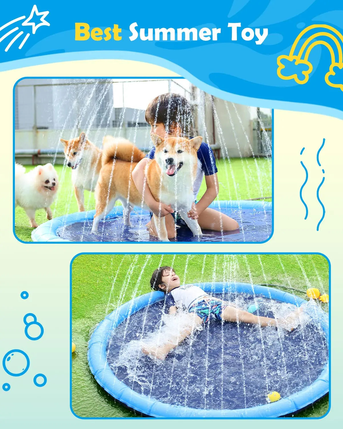Dog Pool 59” Anti-Slip Dog Pools for Large Dogs 0.58 mm Thick Dog Splash Pool Summer Water Toy